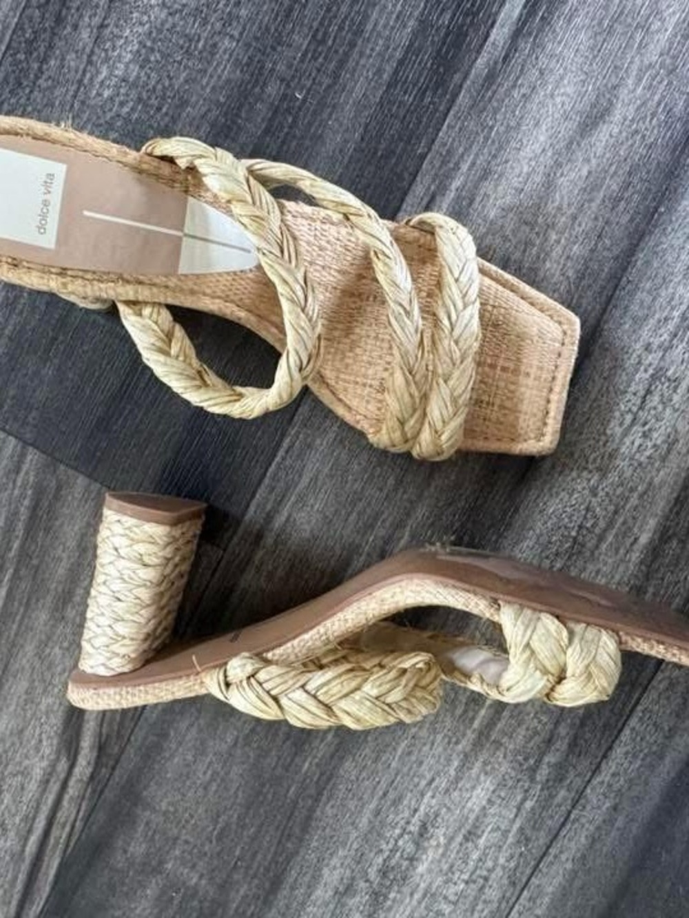 Dolce Vita Braided Raffia Block Heel Sandals - Natural